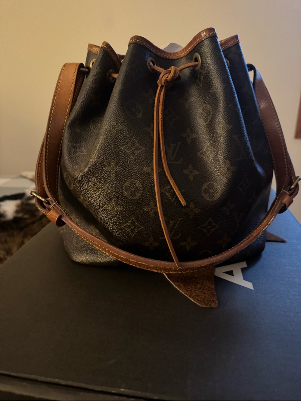 Louis Vuitton Monogram Canvas Drawstring Shoulder Bag in Brown and Tan